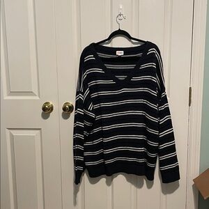 LuLaRoe Black and White Striped V-Neck Sweater
